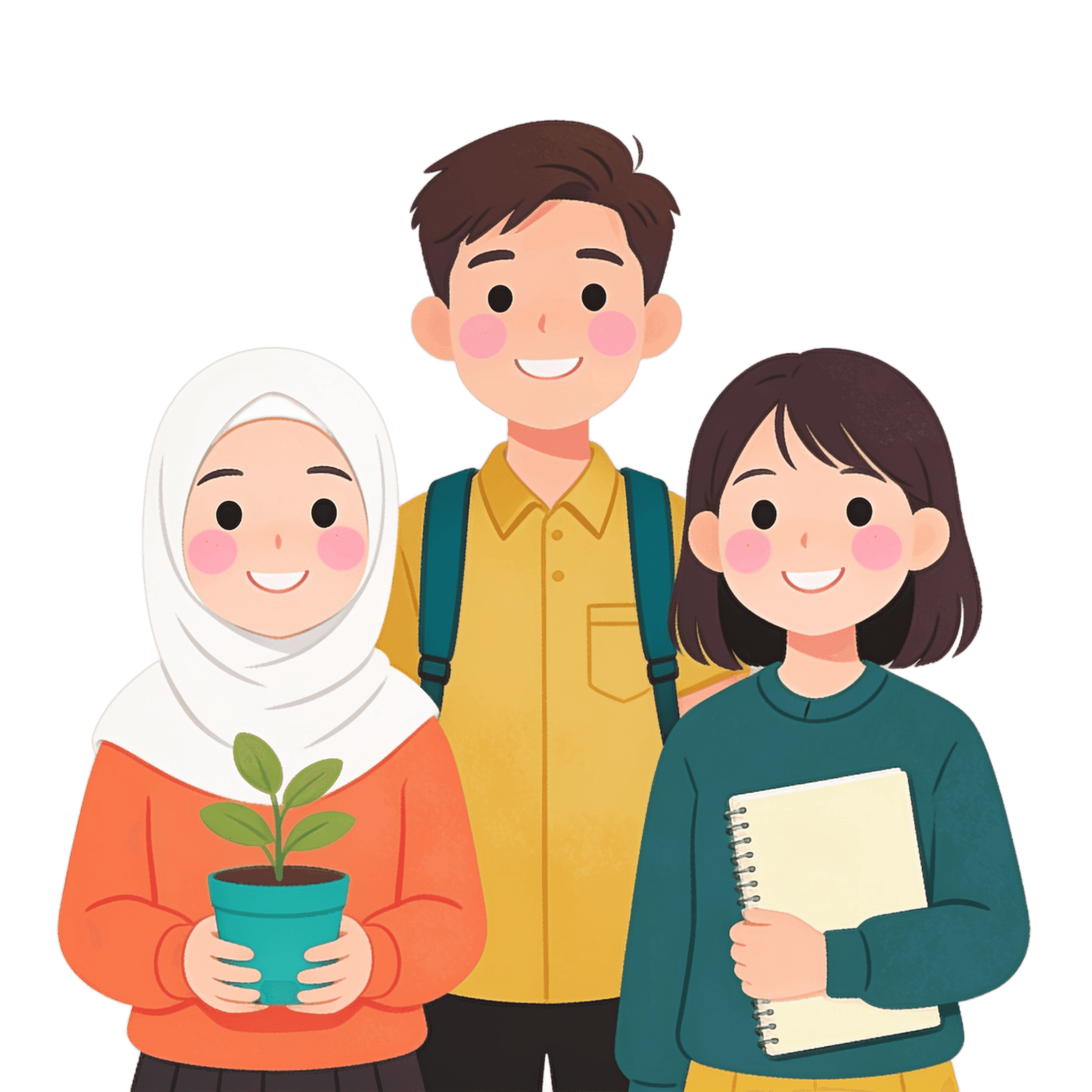 Three young people standing together with confidence illustration